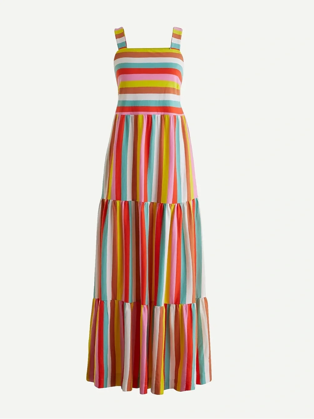 J. Crew Rainbow Striped Tiered Maxi Dress